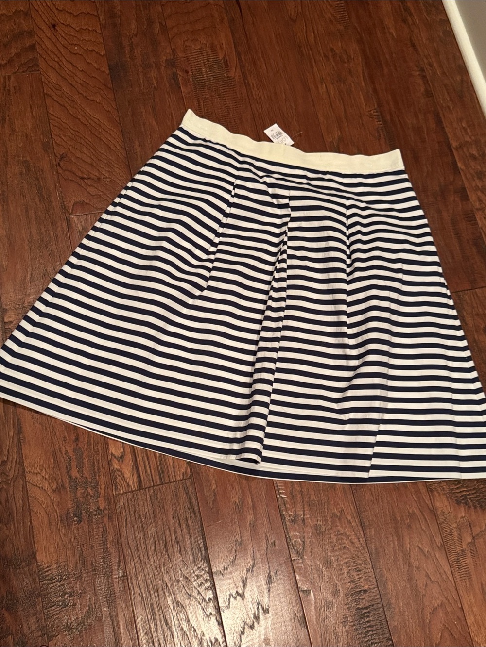 LOFT Navy and White Striped Skater Skirt
